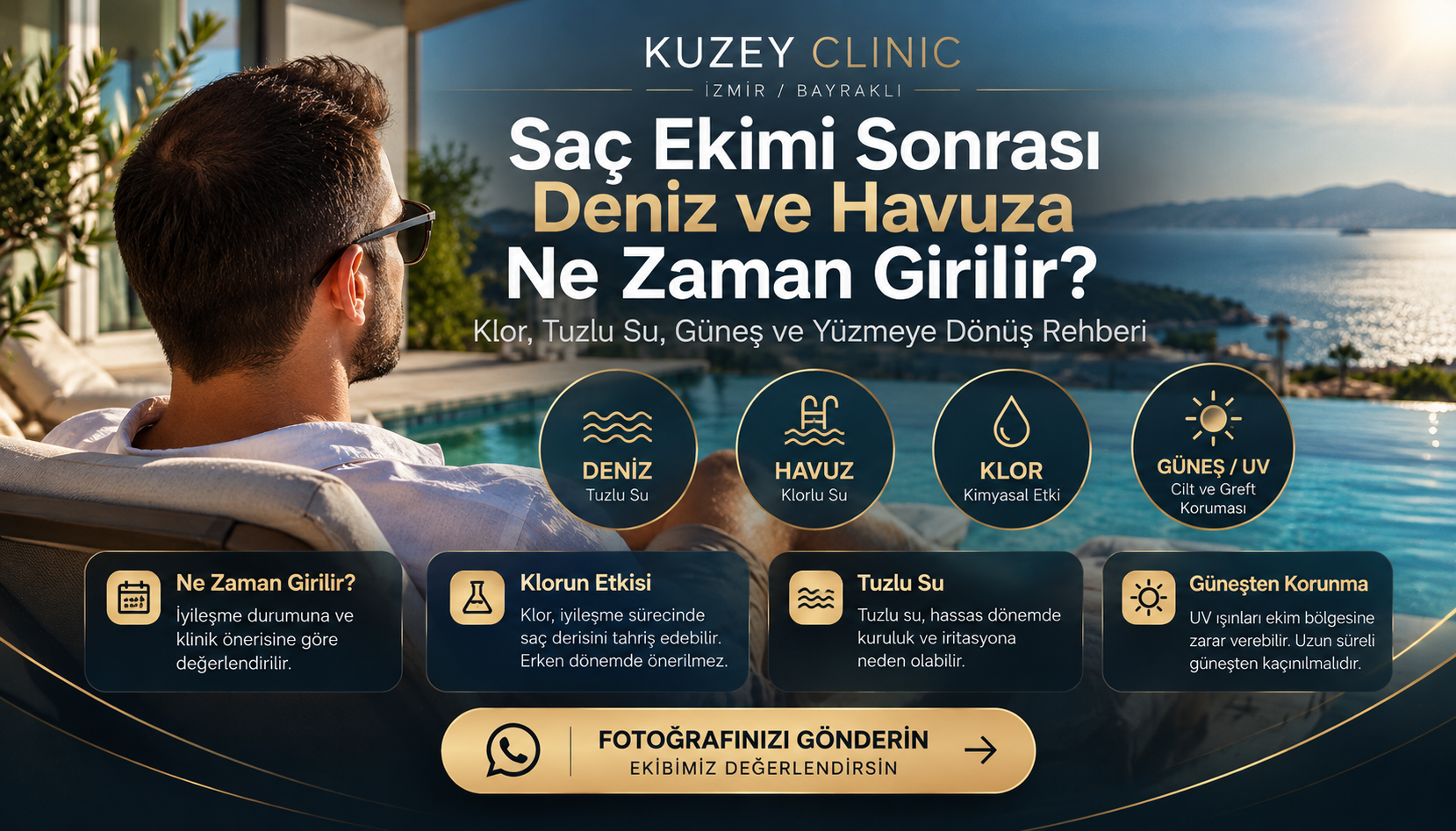 Saç Ekimi Sonrası Deniz ve Havuza Ne Zaman Girilir? Klor, Tuzlu Su ve Güneş Rehberi - Kuzey Clinic İzmir